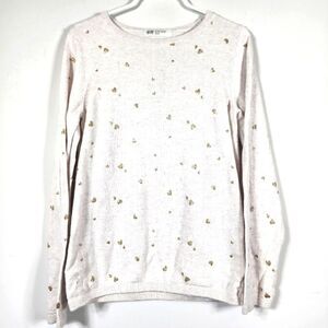 H&M Metallic Heart Cream Long Sleeve Top Size 8/10